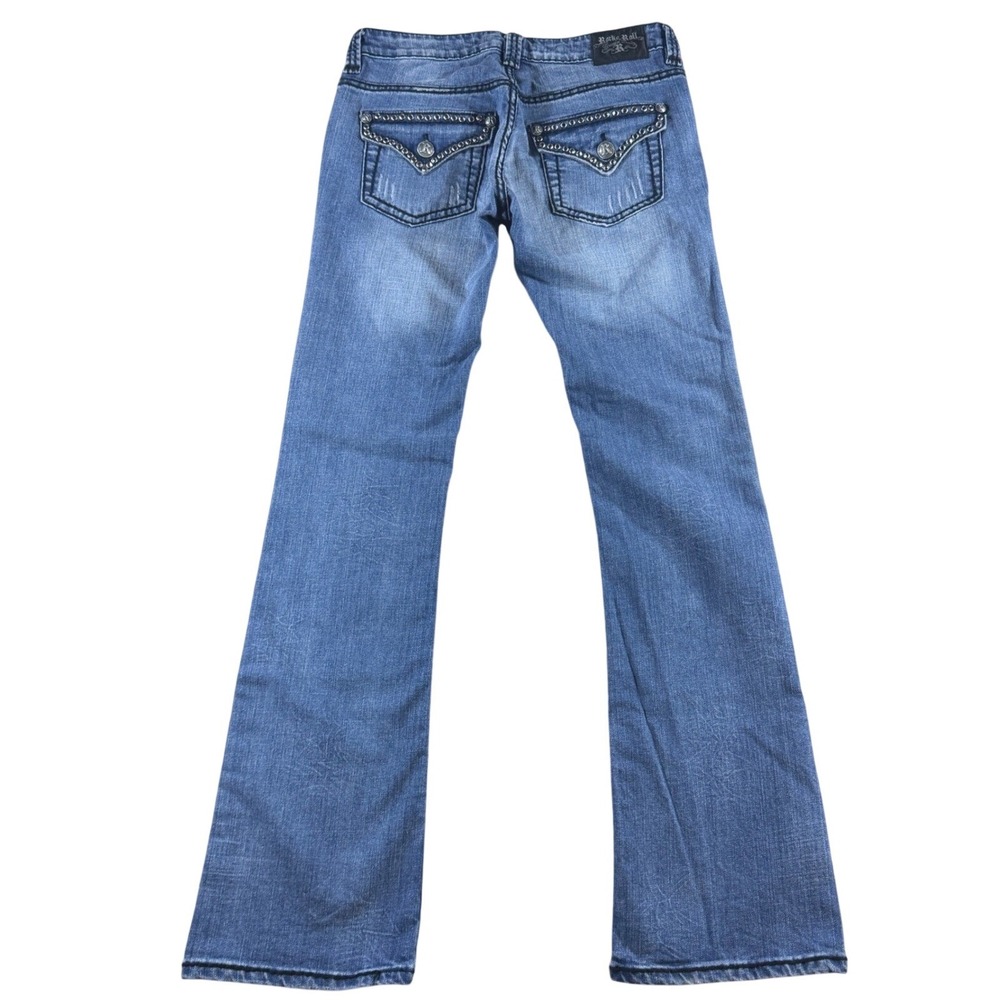 Y2K Low Rise Jeans Bootcut Studded Pocket Womens 26 Rock & Roll Cowgirl Country